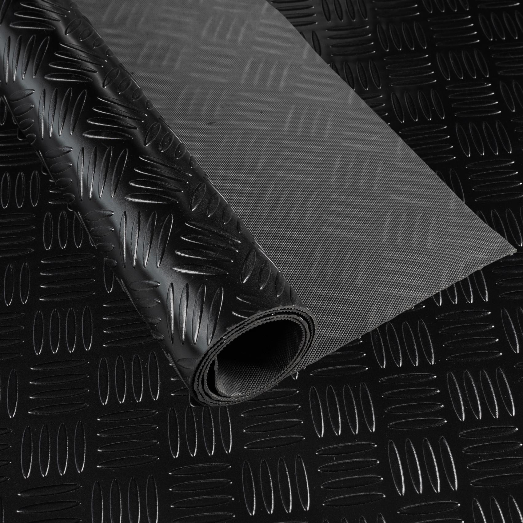 PVC Bodenbelag Meterware Dionis Antirutschmatte Vinylboden geruchslos Riffelblech Schwarz / Silber / Anthrazit Stärke: 1,5mm | Breite 100cm Schwarz 10