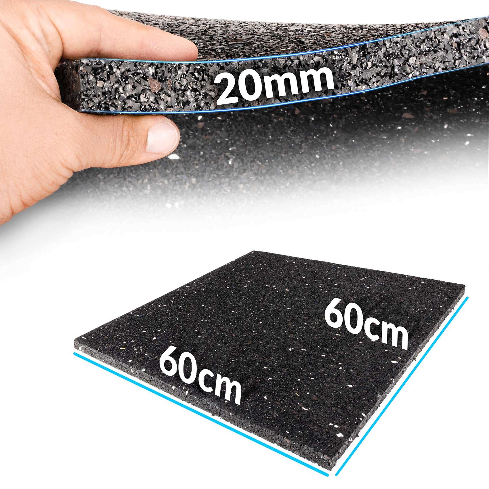 Bautenschutzmatte Gummigranulatplatten Antivibrationsmatte Stärke: 20mm Gummigranulat 60x60x2cm (Waschmaschine)