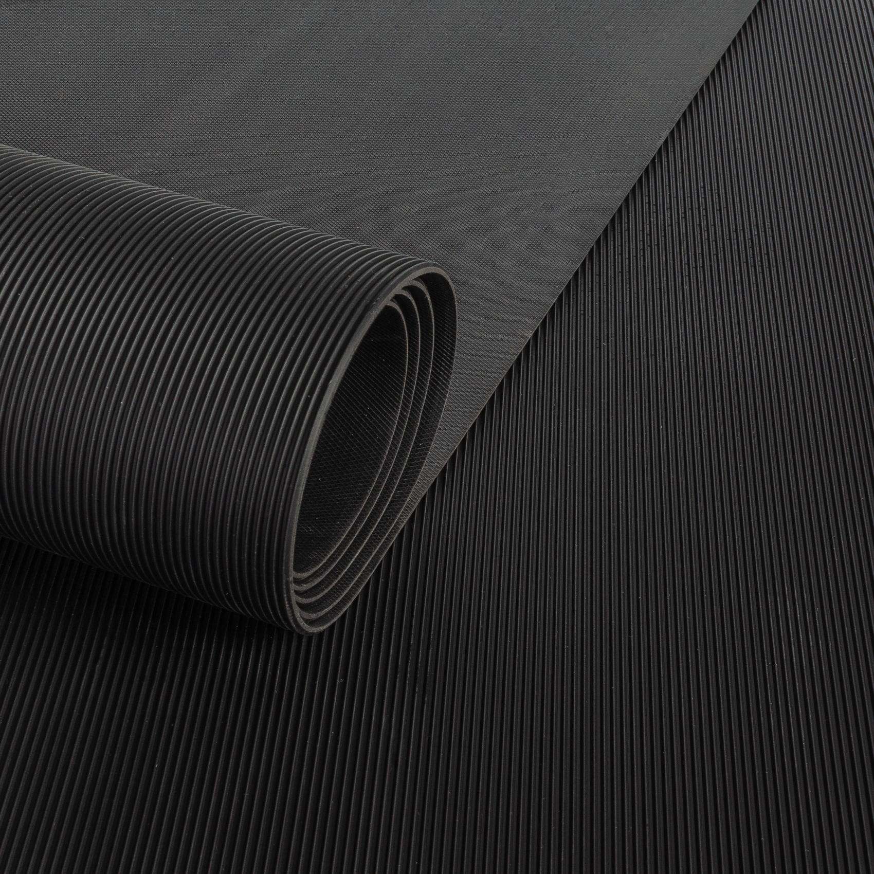 Gummimatte Gummiläufer Feinriefen Schwarz 3mm 100cmx90cm, Geruchslos - Bodenbelag, Bodenmatte